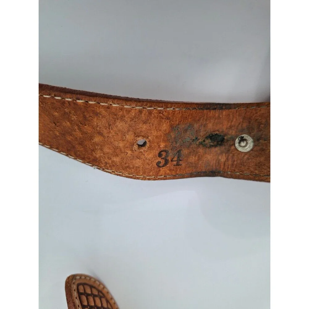 Vintage Double J Saddlery Belt Sz 34 Brown Leather Concho 90's Western No Buckle